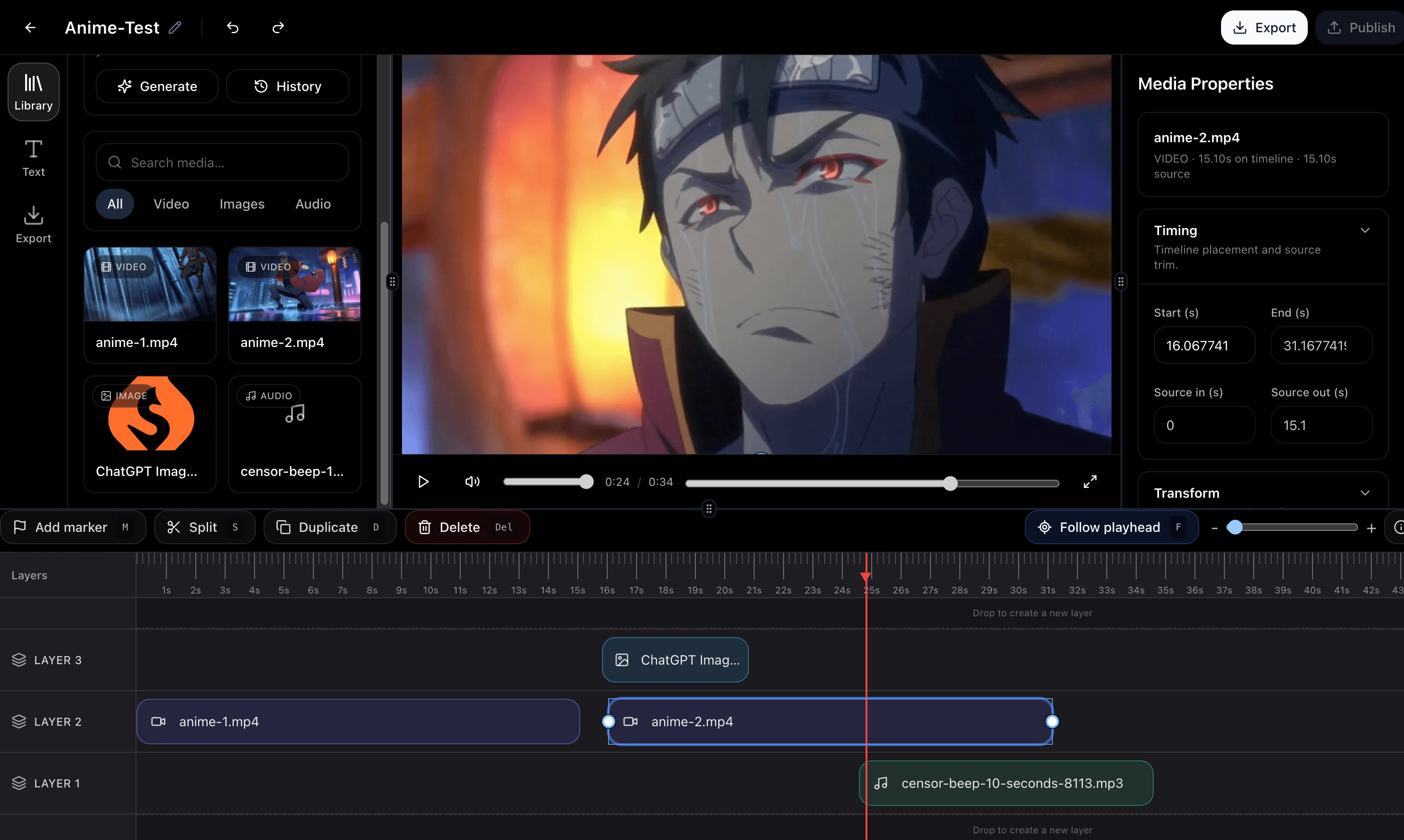 Cliplore timeline screenshot